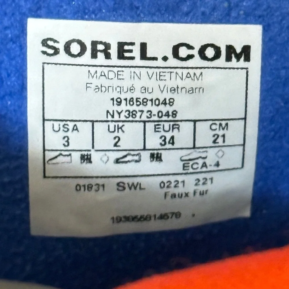 Sorel Kid Whitney II Puffy Mid Boots 3 Black Multi Colorblock Snow NY3873 Winter